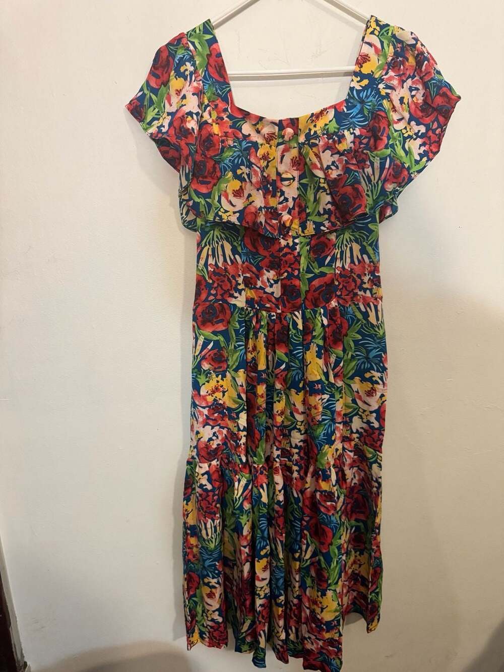 H Collection Floral Print Ruffle Tiered Midi Dress
